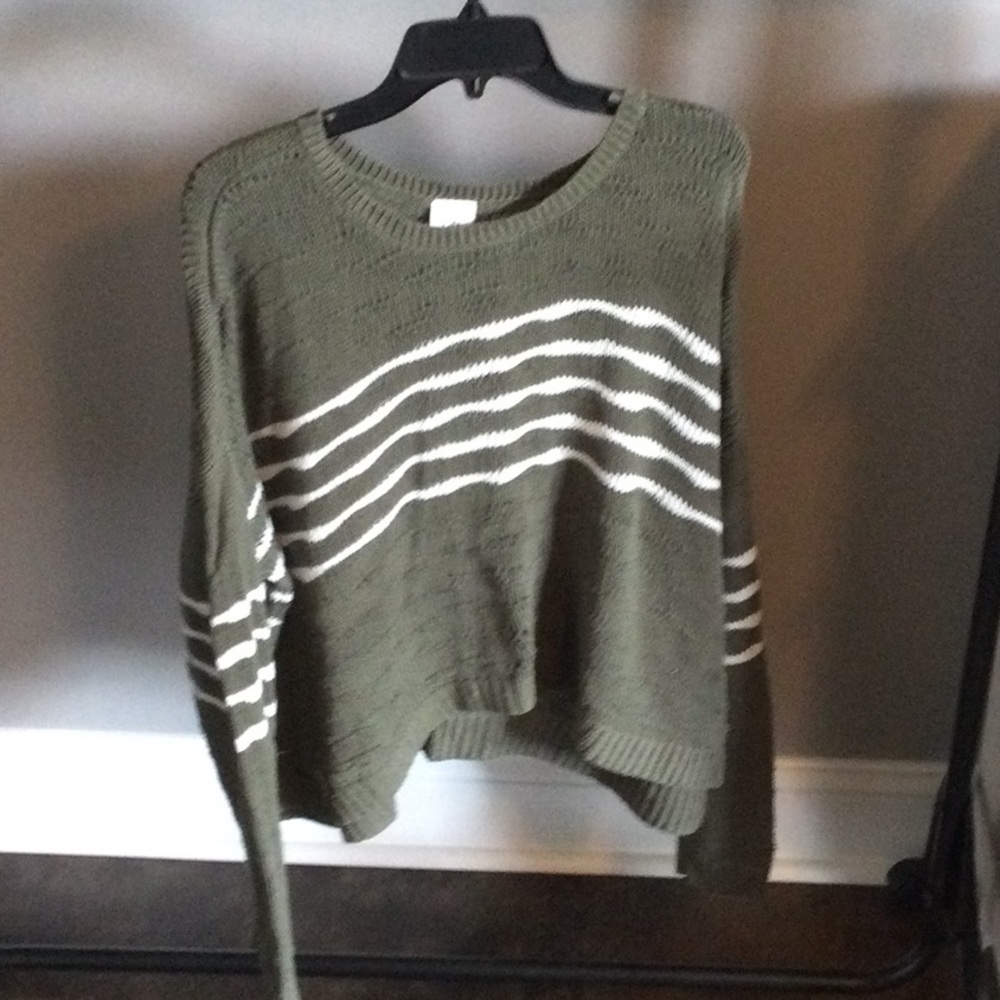 Olive Green Striped Women's Sweater